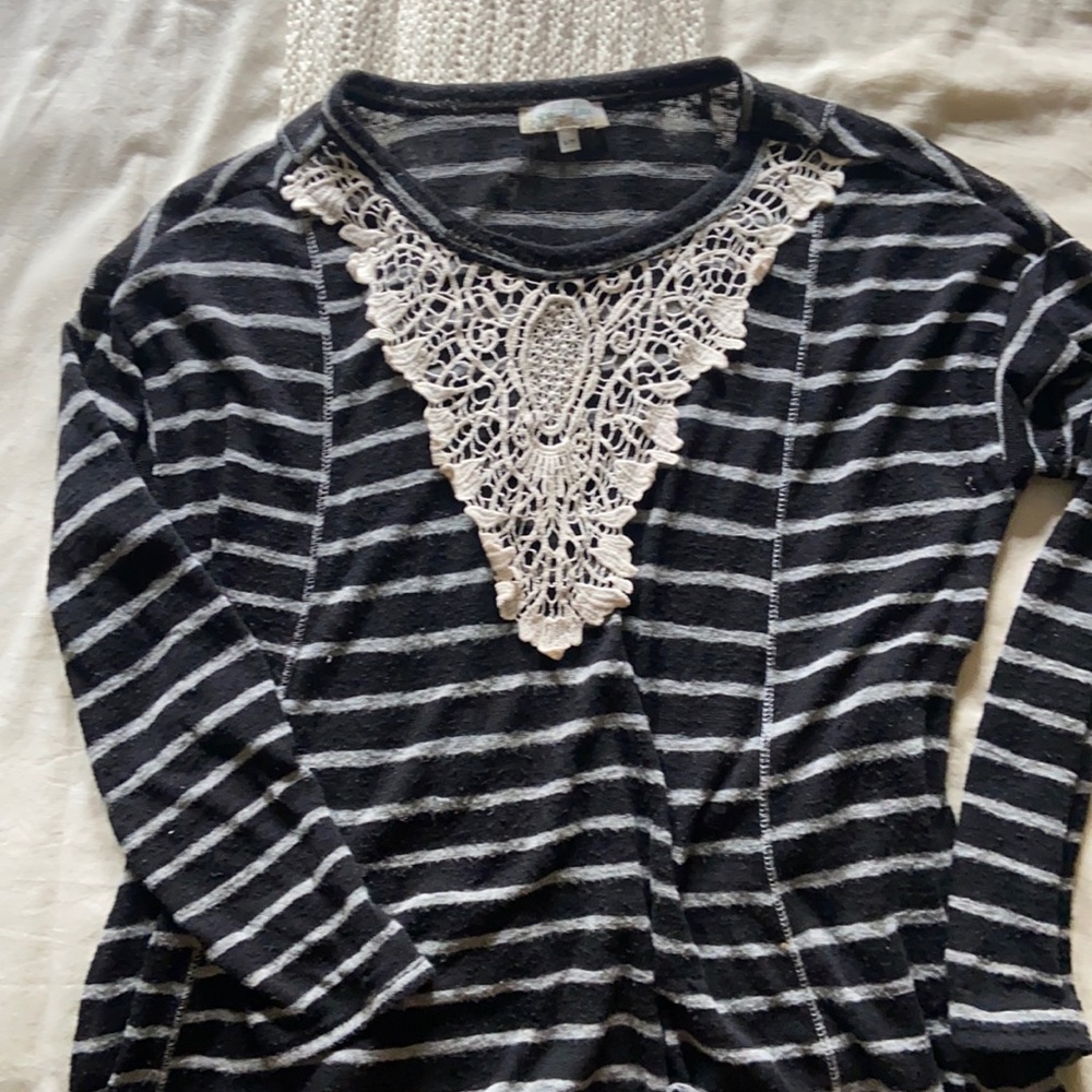 Black and Gray Stripe Grace and Lace blouse